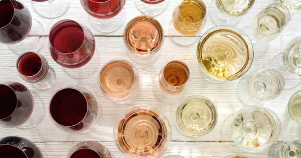 table of wine from red to white