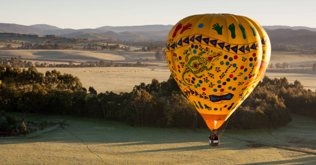 Hot air balloon in the yarra valley wine region